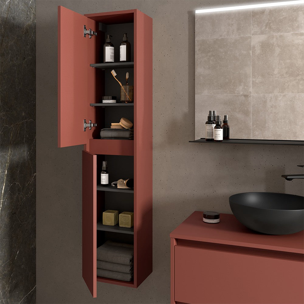 Colonna bagno sospesa 140 cm rosso satinato ripiani regolabili Gaya