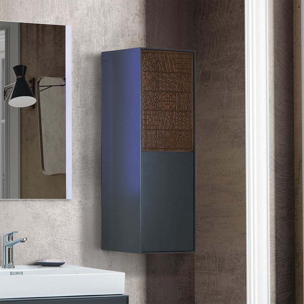 Colonna bagno sospesa 90 cm antracite e noce canaletto 2 ante push-pull Monza