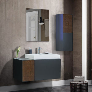 Colonna bagno sospesa 90 cm antracite e noce canaletto 2 ante push-pull Monza