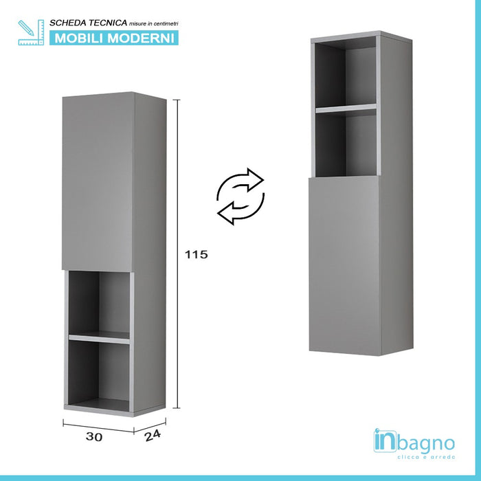 Colonna Bagno Sospesa H.115 con Ripiani Interni finitura Grigio Pastello