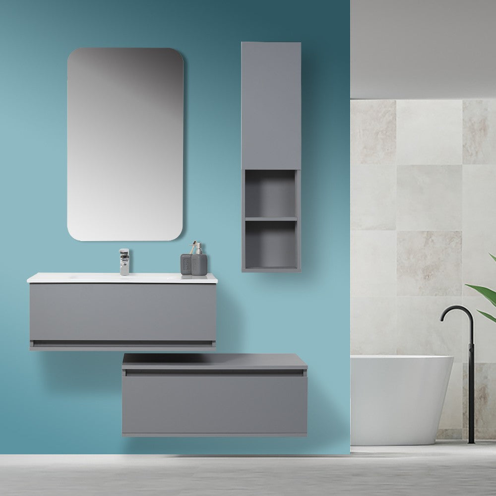 Colonna Bagno Sospesa H.115 con Ripiani Interni finitura Grigio Pastello