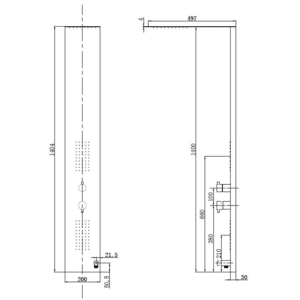 COLONNA PANNELLO DOCCIA IN ACCIAIO INOX CROMATO H.140x20x3cm 3 FUNZIONI "TOP SLIM" FERIDRAS 980005