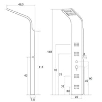 COLONNA PANNELLO DOCCIA IN ACCIAIO SATINATO H.150x22x45cm 4 FUNZIONI "NEW YORK" FERIDRAS 980002