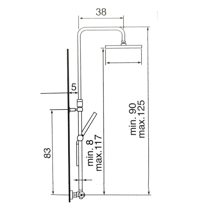 Colonna doccia termostatica quadrata con soffione 20x20 e doccino este