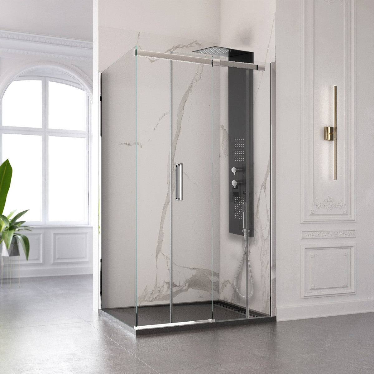 Colonna doccia cromata nera idromassaggio spa | flat