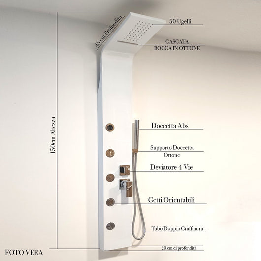 Colonna doccia idromassaggio acciaio bianco zaffiro