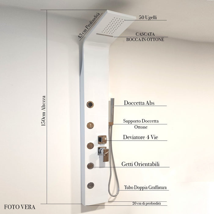 Colonna doccia idromassaggio acciaio bianco zaffiro