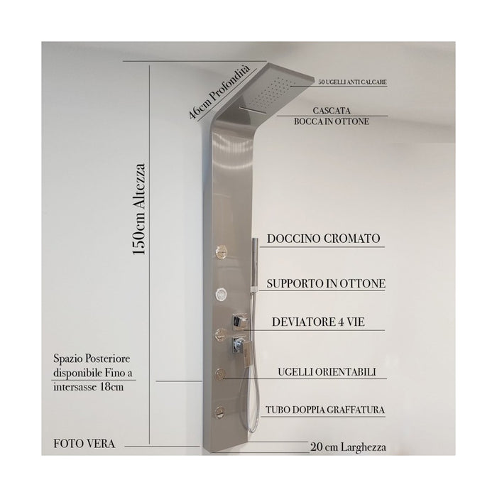 Colonna doccia idromassaggio acciaio spazzolato zaffiro