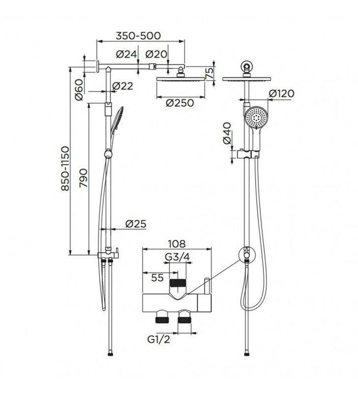 Colonna doccia serie airone cromata con soffione 20 cm in abs e doccetta 5 funzioni cod 77791