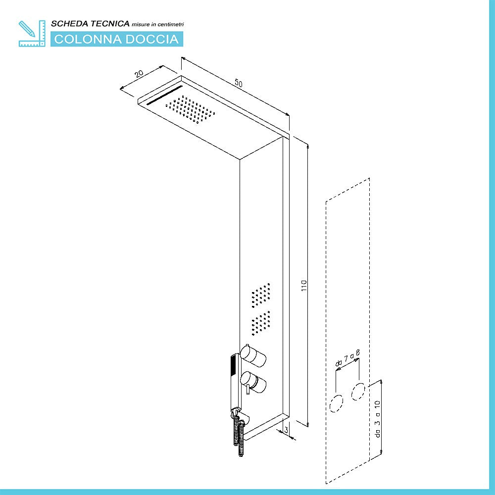 Colonna doccia multifunzione bianco opaco con 4 getti in acciaio inox