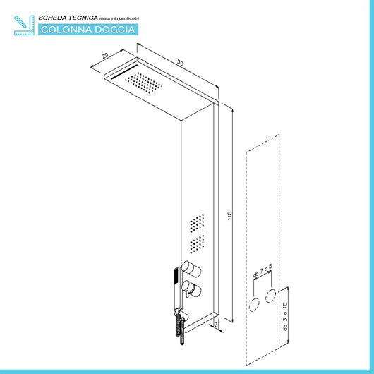 Colonna doccia multifunzione bianco opaco con 4 getti in acciaio inox