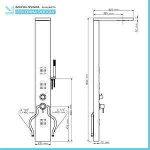 Colonna doccia satinata multi getto con 3 funzioni in acciaio inox