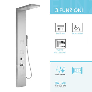 Colonna doccia satinata multi getto con 3 funzioni in acciaio inox