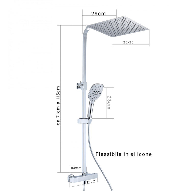 Colonna doccia termostatica cromata soffione quadrato 25x25 malta