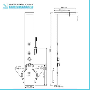 Colonna doccia termostatica in acciaio inox satinato con 4 funzioni 