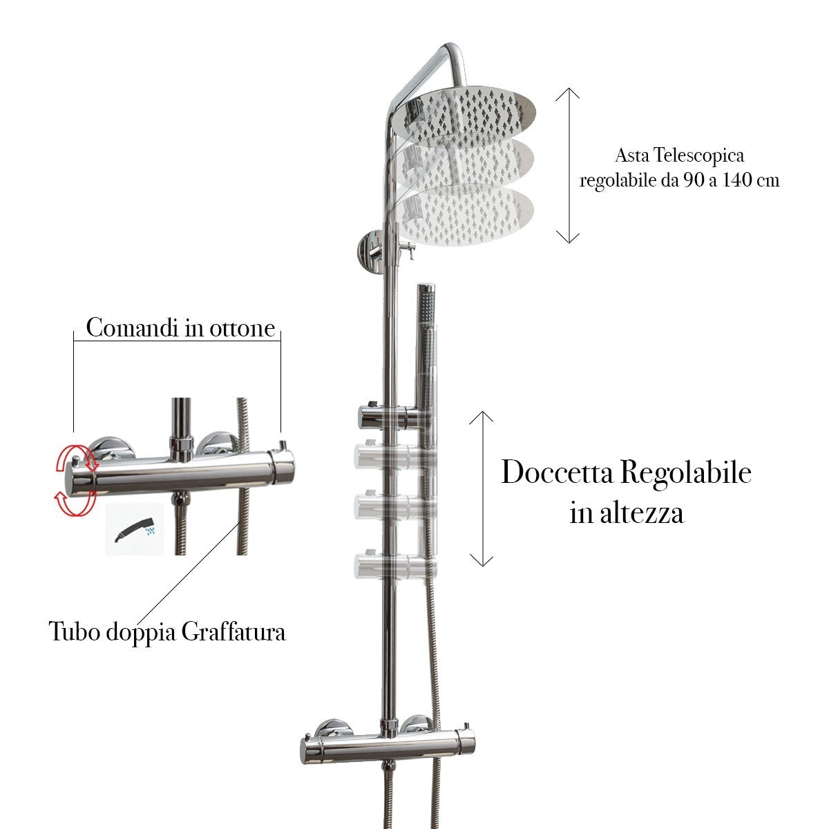 Colonna doccia termostatica rotonda cromata piave