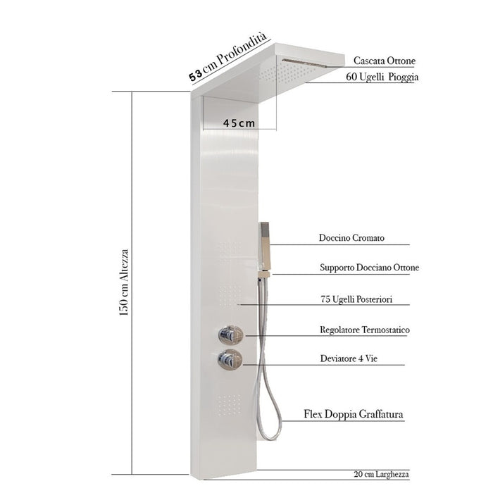 Colonna idromassaggio bianca spazzolata termostatica | diamante-white