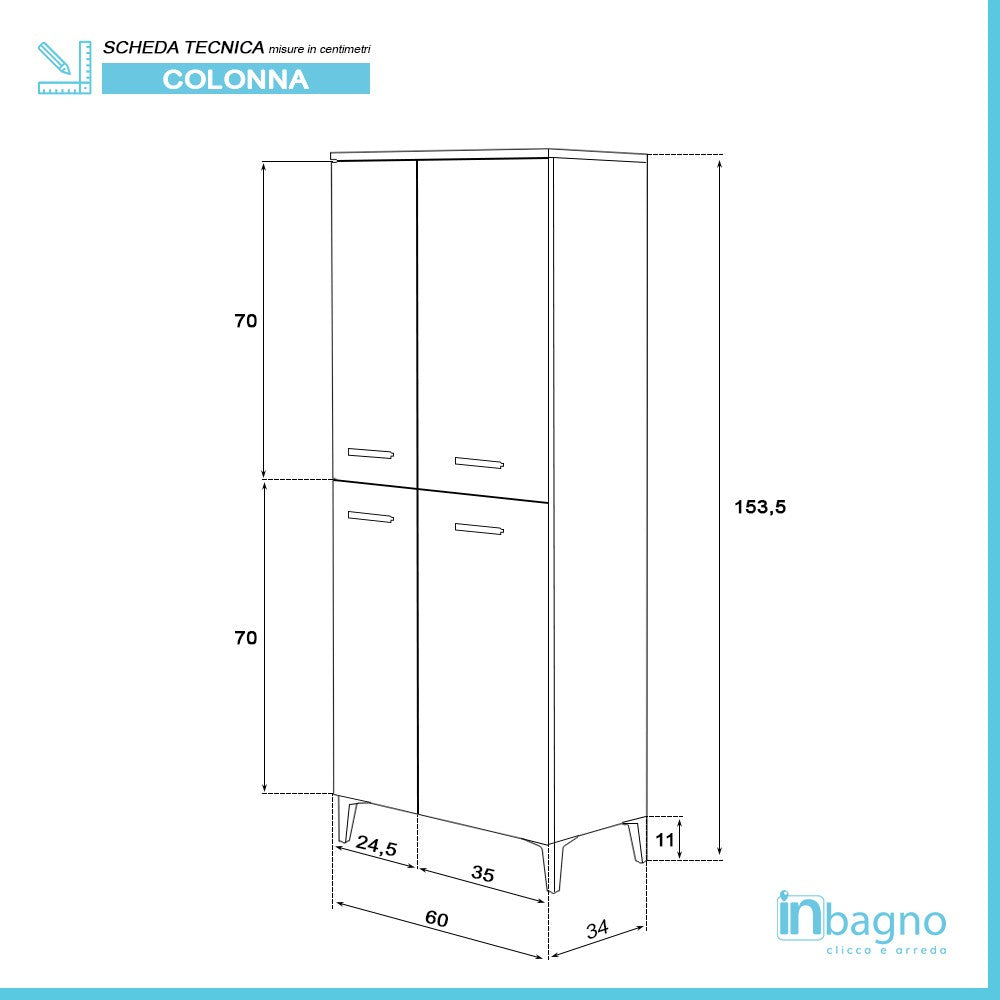 Mobile Alto Da Bagno Bianco 4 Ante 60x153,5 cm Multiuso e Scarpiera