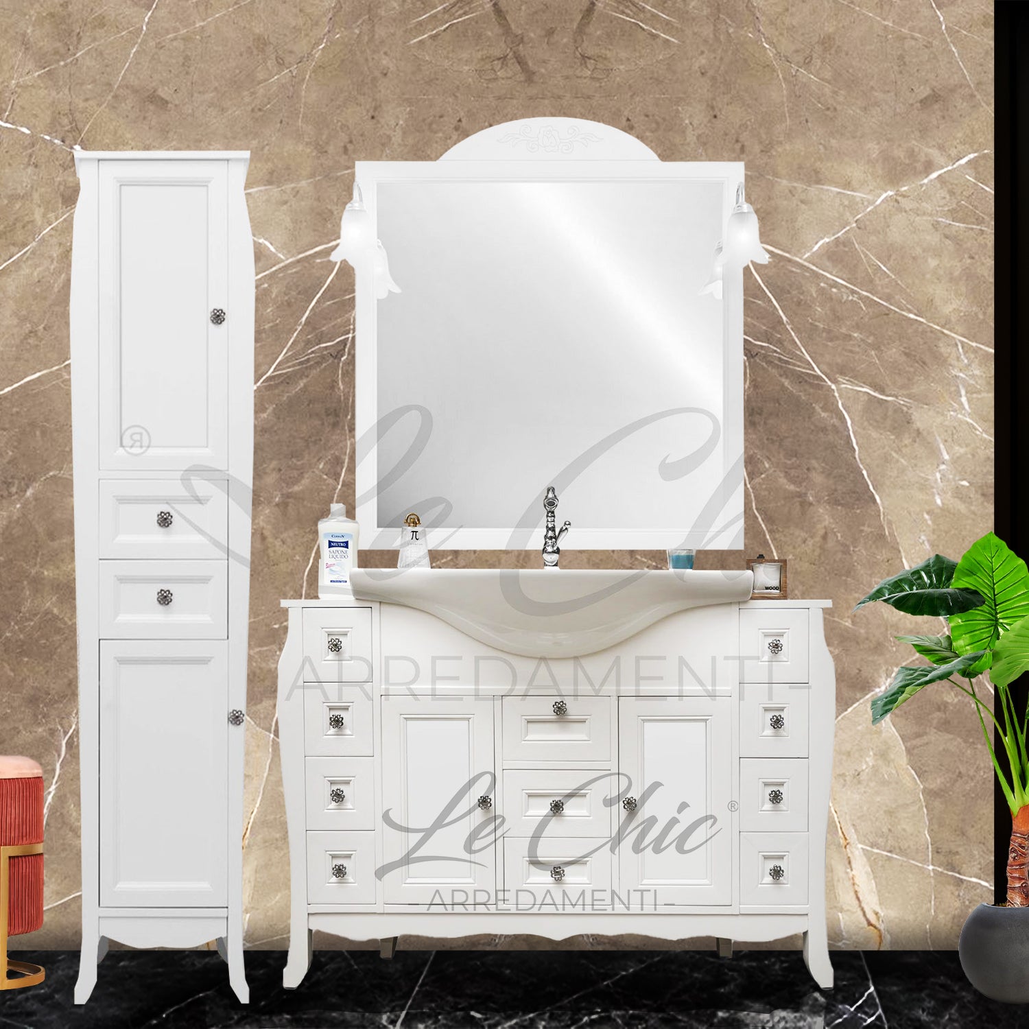 Composizione bagno shabby chic con colonna