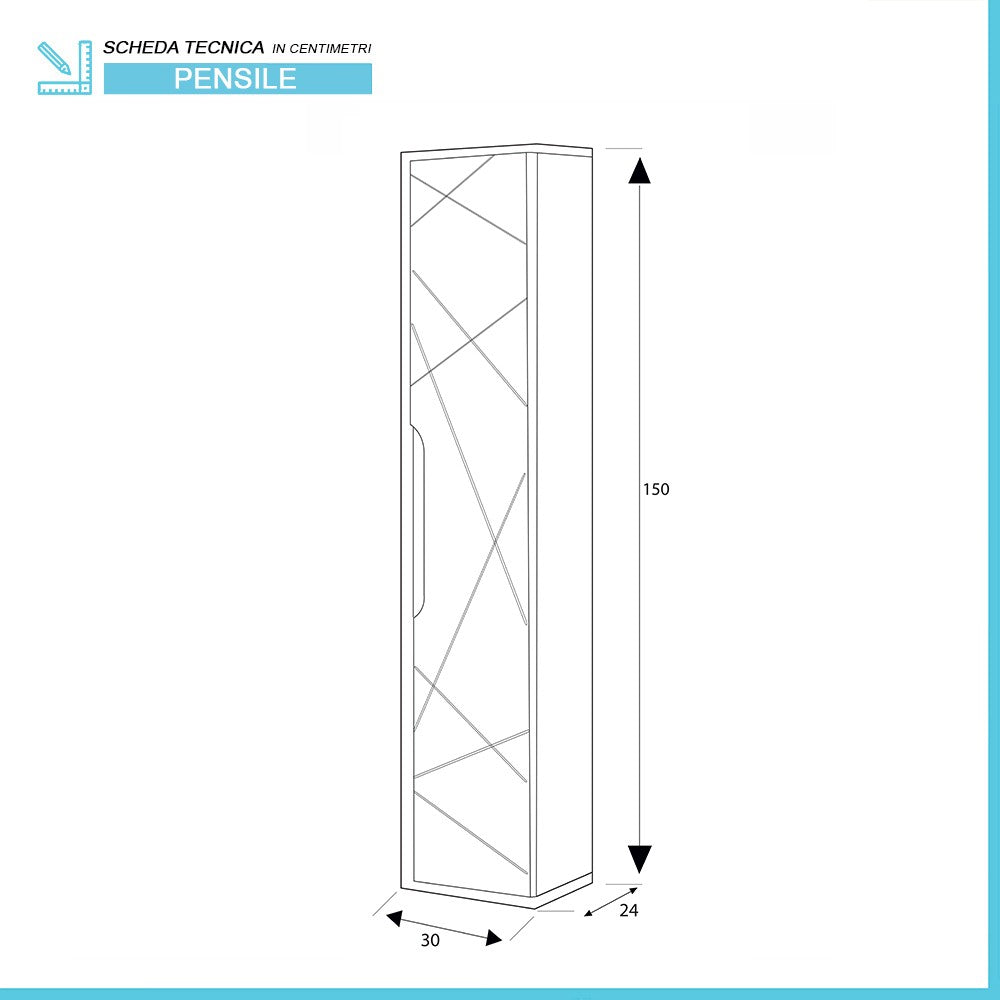 Colonna sospesa da bagno 30x150 azzurro polvere con ripiani Furore