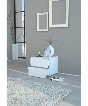 Comodino Onda Made In Italy Colore Bianco Laccato Lucido