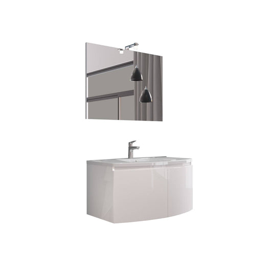 Composizione bagno 2 ante con lavabo in ceramica e specchio con lampada led 