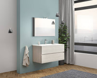 Composizione bagno 2 cassettoni da 100cm rovere grigio, lavabo in ceramica e specchio con lampada led - HDcasa