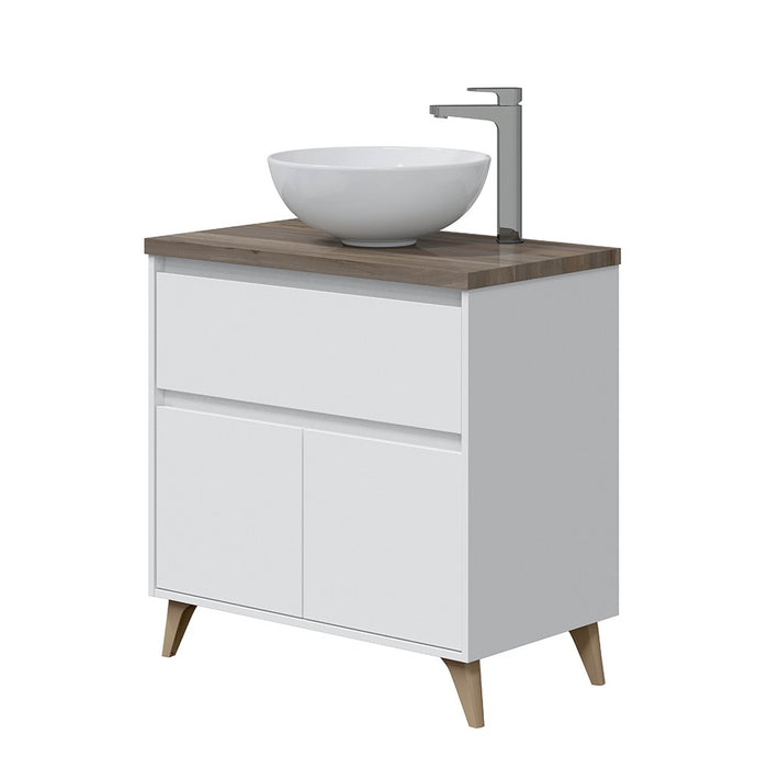 Mobile bagno da terra 80 legno bianco con lavabo e specchio Lucy