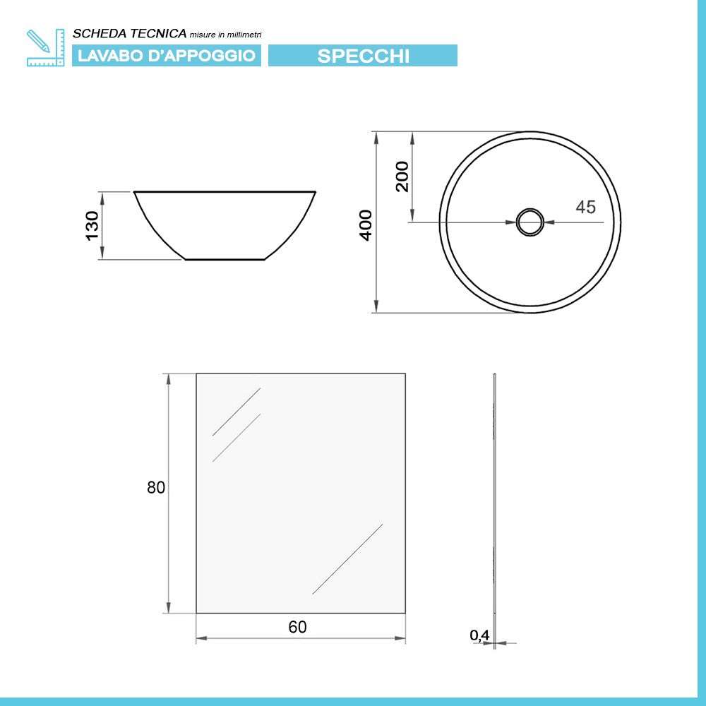 Mobile bagno da terra 80 legno bianco con lavabo e specchio Lucy