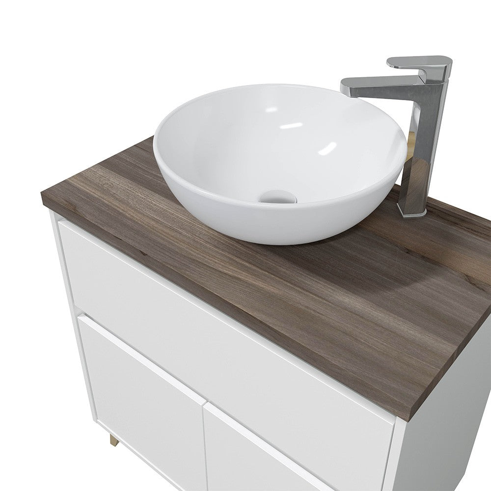 Mobile bagno da terra 80 legno bianco con lavabo e specchio Lucy