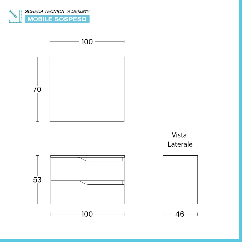 Composizione bagno sospesa 100cm in legno mdf quercia e bianco Sumya