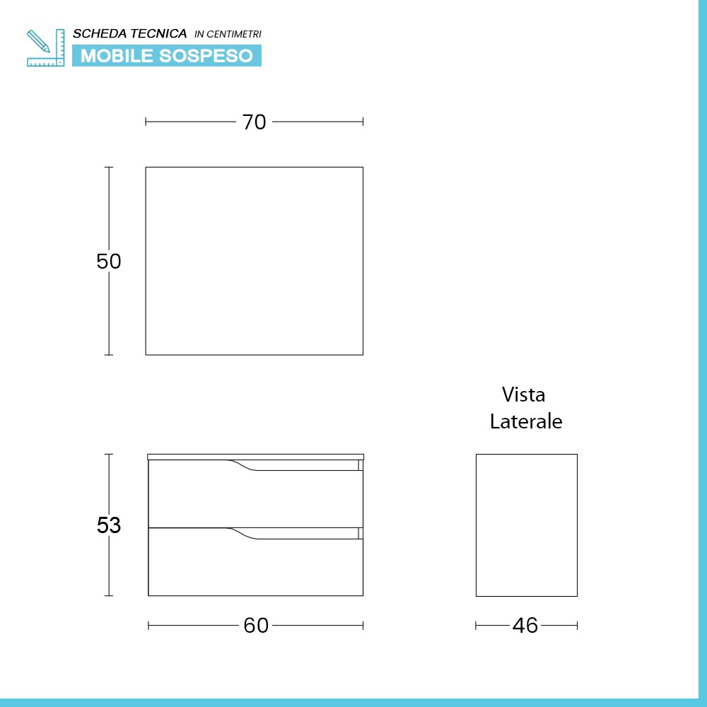 Composizione bagno sospesa 60cm in legno mdf quercia e bianco Sumya