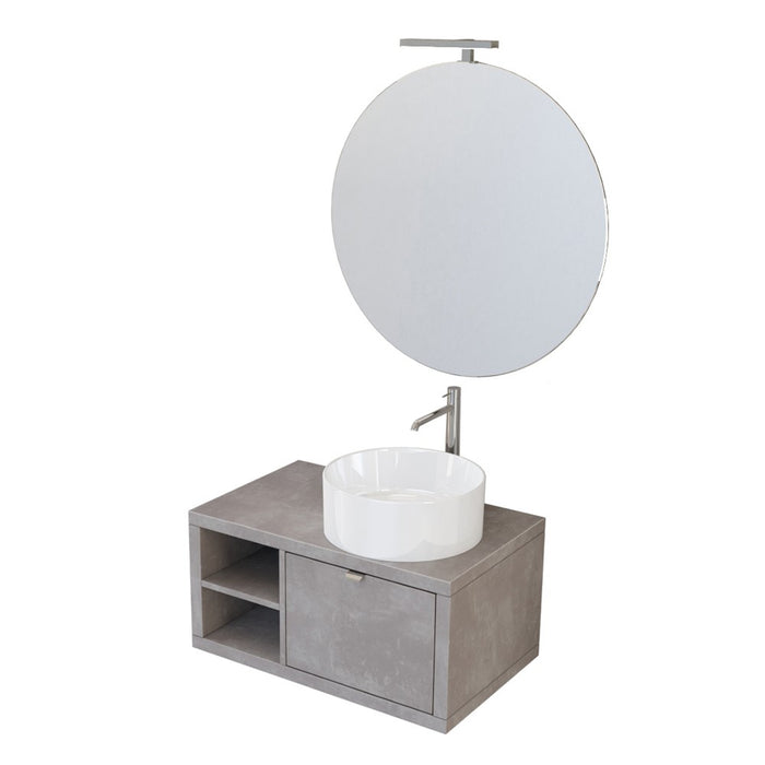 Composizione bagno sospesa 80 cm Master grigio cemento con lavabo appoggio e specchio