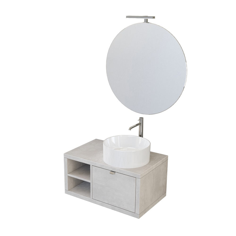 Composizione bagno sospesa 80 cm Master grigio nuvola con lavabo appoggio e specchio