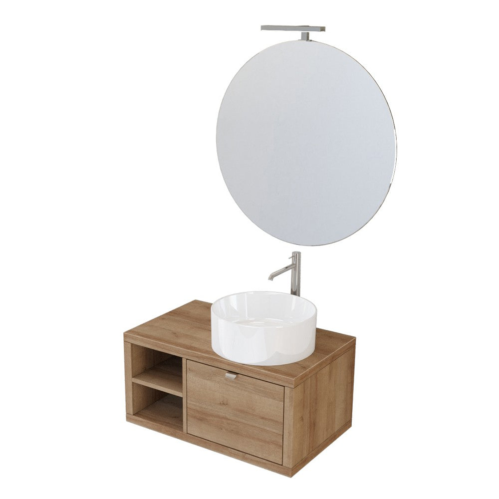 Composizione bagno sospesa 80 cm Master rovere miele con lavabo appoggio e specchio