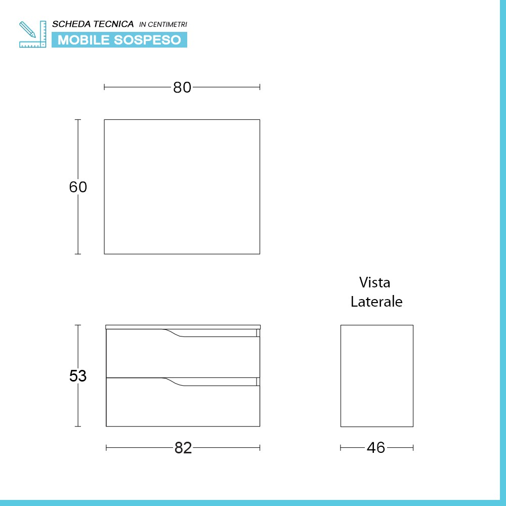 Composizione bagno sospesa 80cm in legno mdf quercia e bianco Sumya