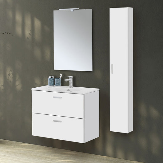 Mobile bagno sospeso 80 bianco con pensile 150 lavabo e specchio Martha