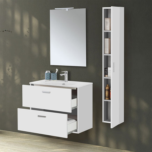 Mobile bagno sospeso 80 bianco con pensile 150 lavabo e specchio Martha