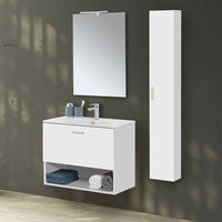 Mobile bagno sospeso 80 colore bianco con pensile 150 lavabo e specchio Martha