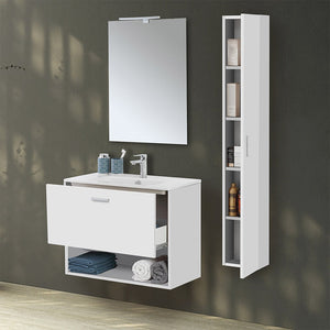 Mobile bagno sospeso 80 colore bianco con pensile 150 lavabo e specchio Martha