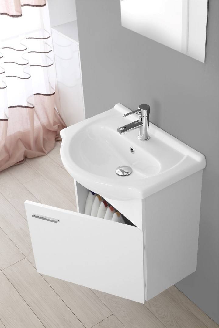 Composizione bagno sospesa Stella 55 cm colore bianco lucido - Feridras