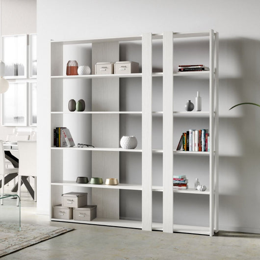 Composizione Libreria C Kato 6R 2 fianchi 4 fasce lunghe - Bianco Frassino