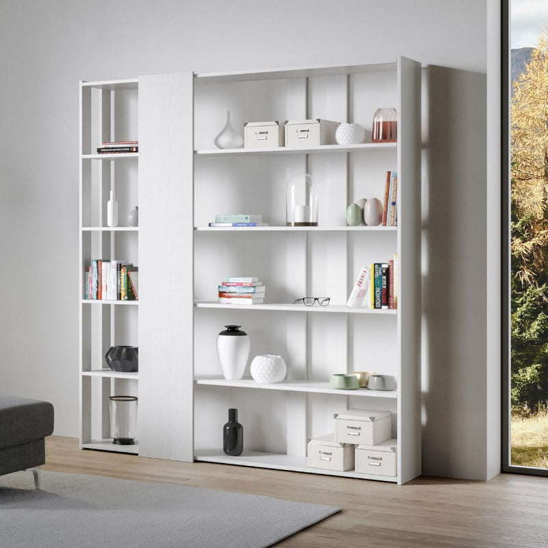 Composizione Libreria D Kato 6R 2 fianchi 4 fasce lunghe - Bianco Frassino