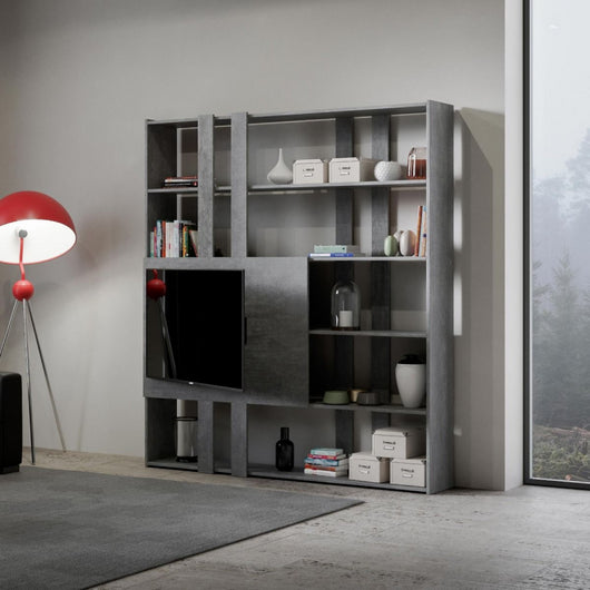 Composizione Libreria Kato 6R 2 fianchi 2 fasce lunghe 2 fasce cort - Cemento,H