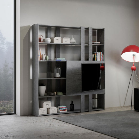 Composizione Libreria Kato 6R 2 fianchi 2 fasce lunghe 2 fasce cort - Cemento,H