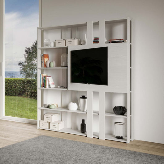 Composizione Libreria Kato 6R 2 fianchi 2 fasce lunghe 2 fasce cort - Bianco Frassino,N