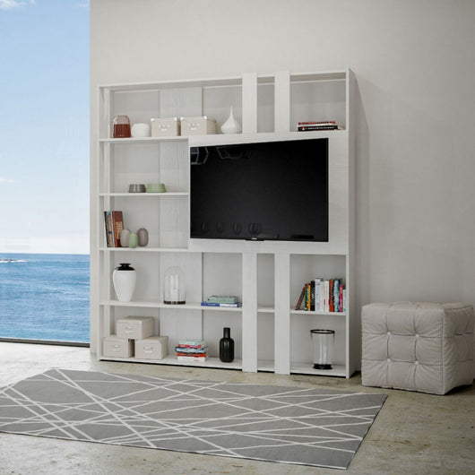 Composizione Libreria Kato 6R 2 fianchi 2 fasce lunghe 2 fasce cort - Bianco Frassino,L