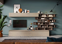 Parete di design L.276 con libreria, finitura Argilla e Bronzo ZLCINFNCOMP13