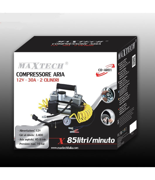 Compressore Aria Portatile 85lt/min 12v Silenziato 30a 10bar Auto Moto Maxtech Co-ar01         