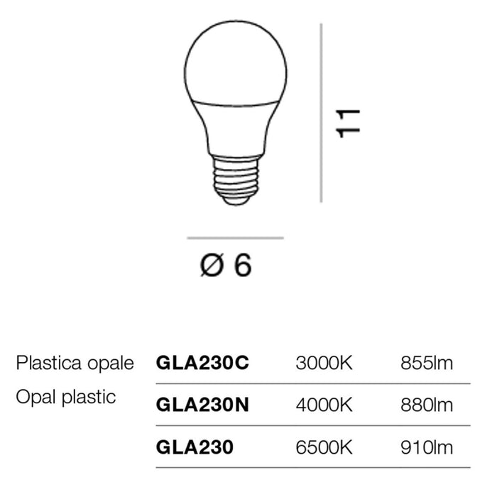 Confezione 10 lampadine gea led gla230 e27 10w led 200° plastica opale luce calda fredda naturale, tonalità luce 4000°k